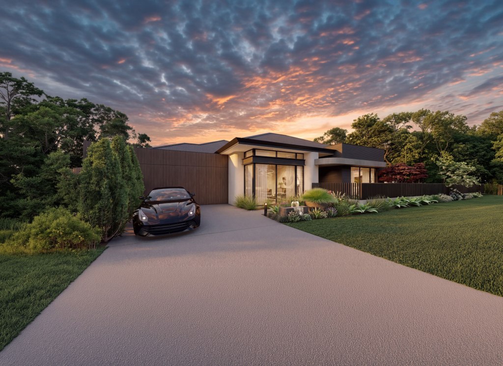 Custom home at dusk