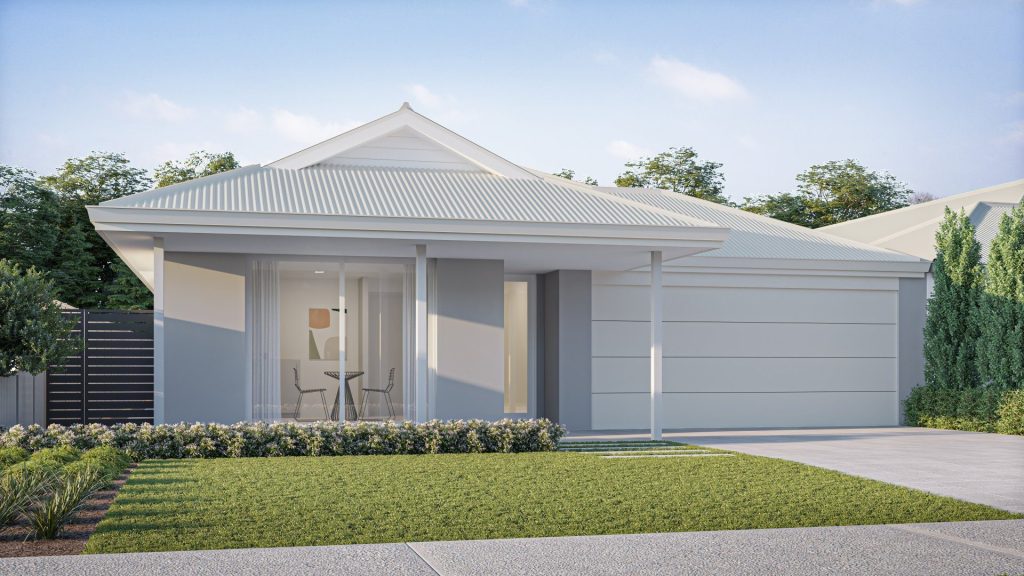 Artist's impression of The Aspen, a single-storey home with a double garage