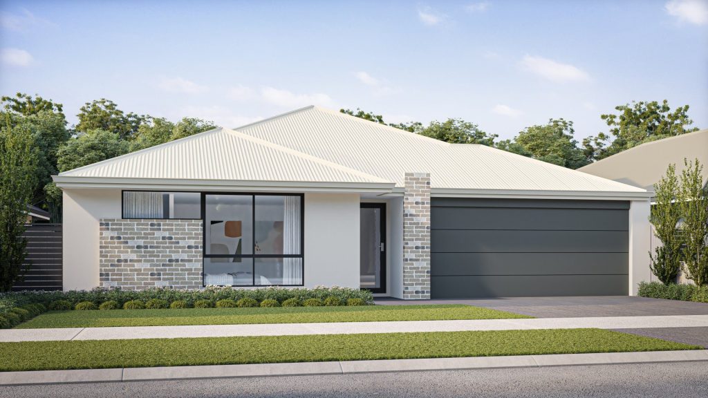 Artist's impression of The Hazel, a single-storey home with a double garage