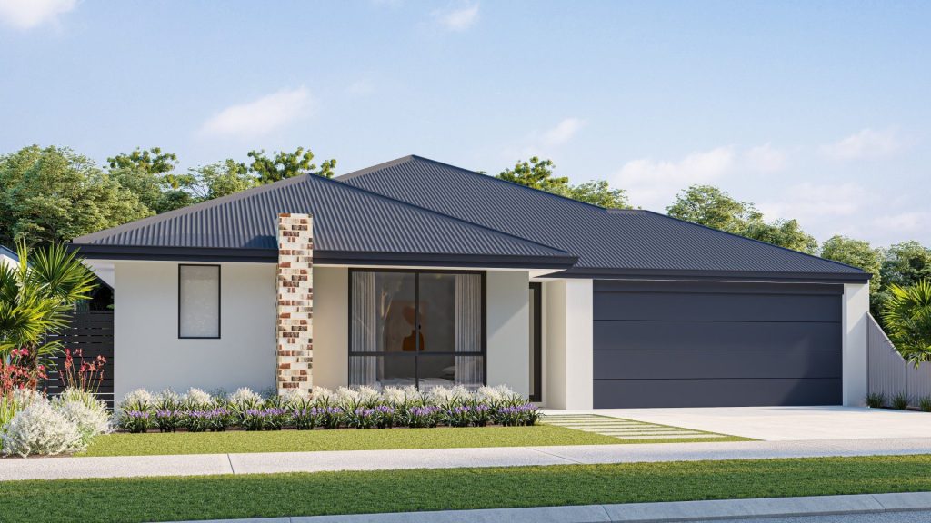 Artist's impression of The Hickory, a single-storey home with a double garage
