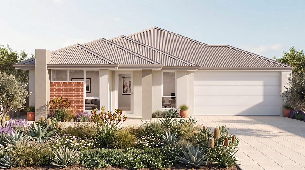 Artist's impression of The Magnolia, a single-storey home with a double garage