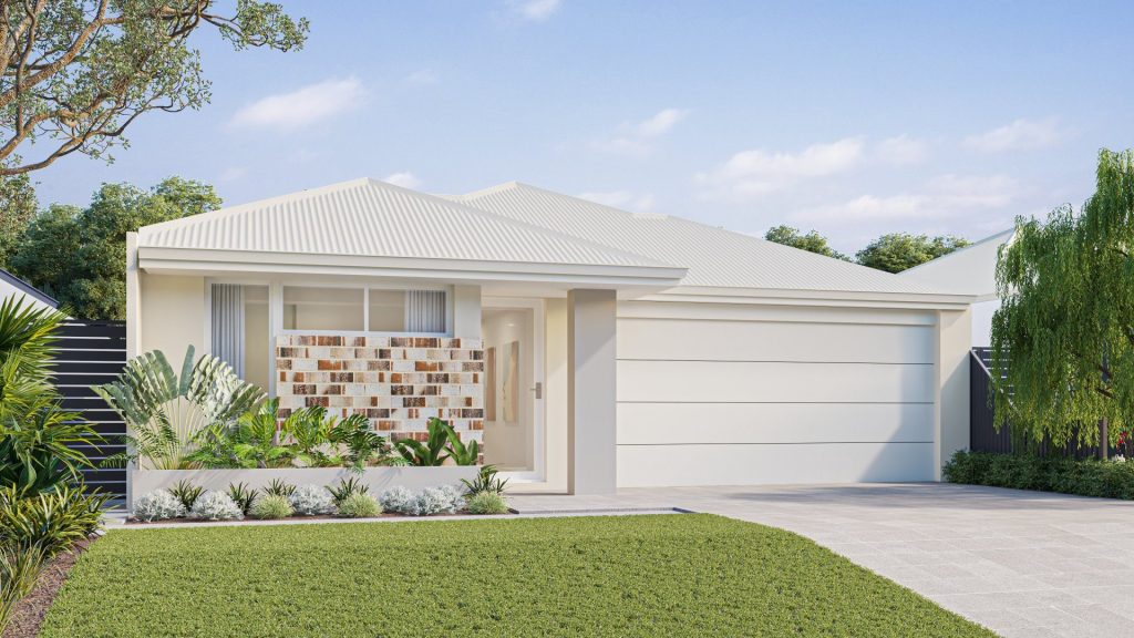 Artist's impression of The Rowan, a single-storey home with a double garage