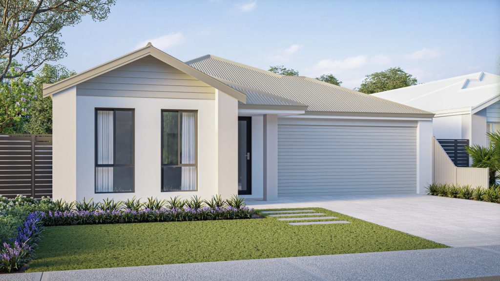 Artist's impression of The Teak, a single-storey home with a double garage