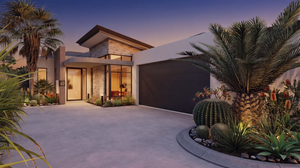 Modern home at dusk